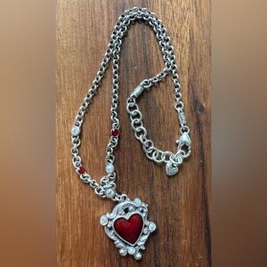Brighton Le Louvre Heart Red Enamel Crystal Silver Tone Necklace AB Rhinestone